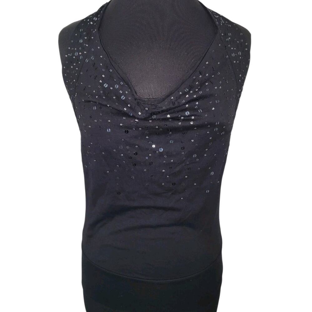 BCBGMAXAZRIA Black Sequin Halter Top Silk Blend Party Evening M
